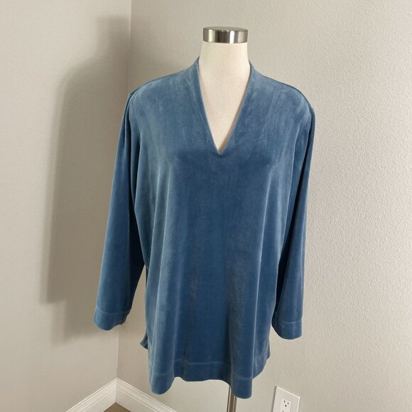 Pure Jill Womens Plus 2X Dusty Blue V Neck Long Sleeve Velour Velvet Tunic Top - Picture 2 of 12